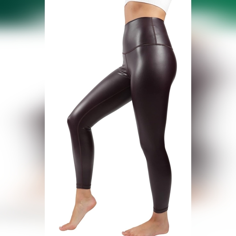 90 Degree Reflex Leather Leggings High Waist Shine Lined Uptown Red Dark Cherry
